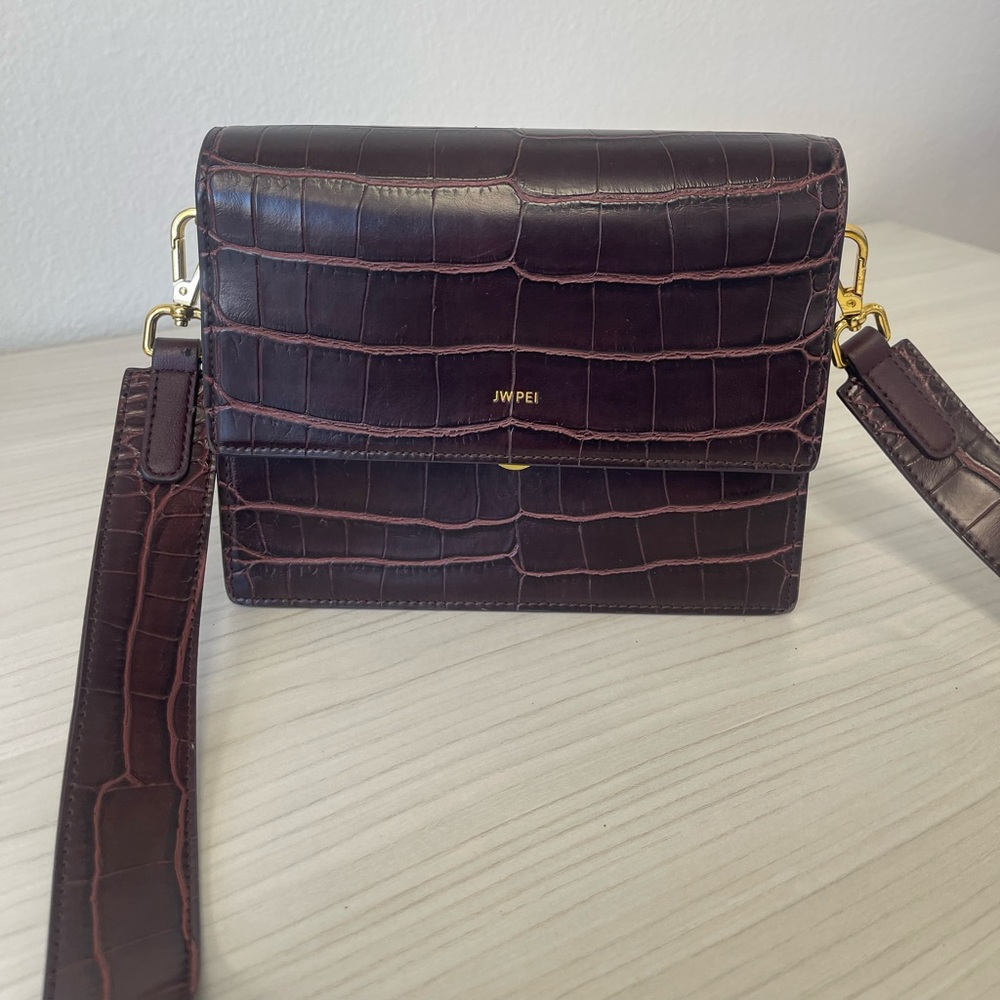 JW PEI BROWN CROC PURSE